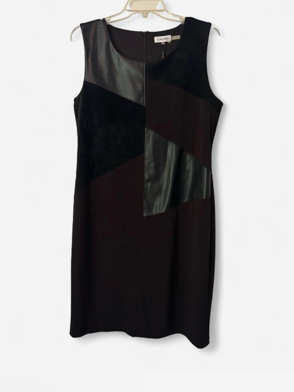 Calvin Klein Black Sleeveless Mixed-Media Sheath Dress